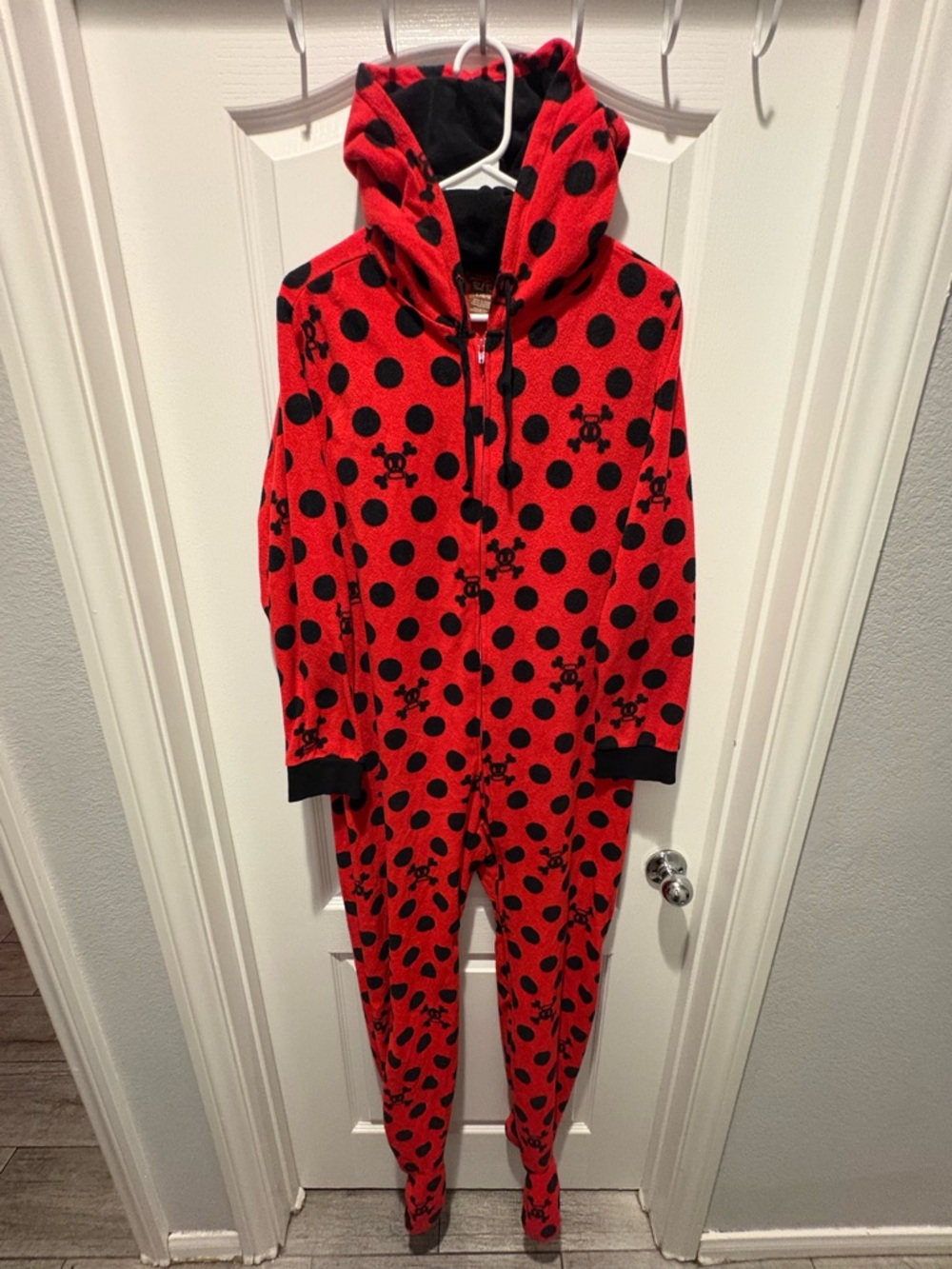 Y2K Paul frank One-piece pajamas onesie black red polka dot skull